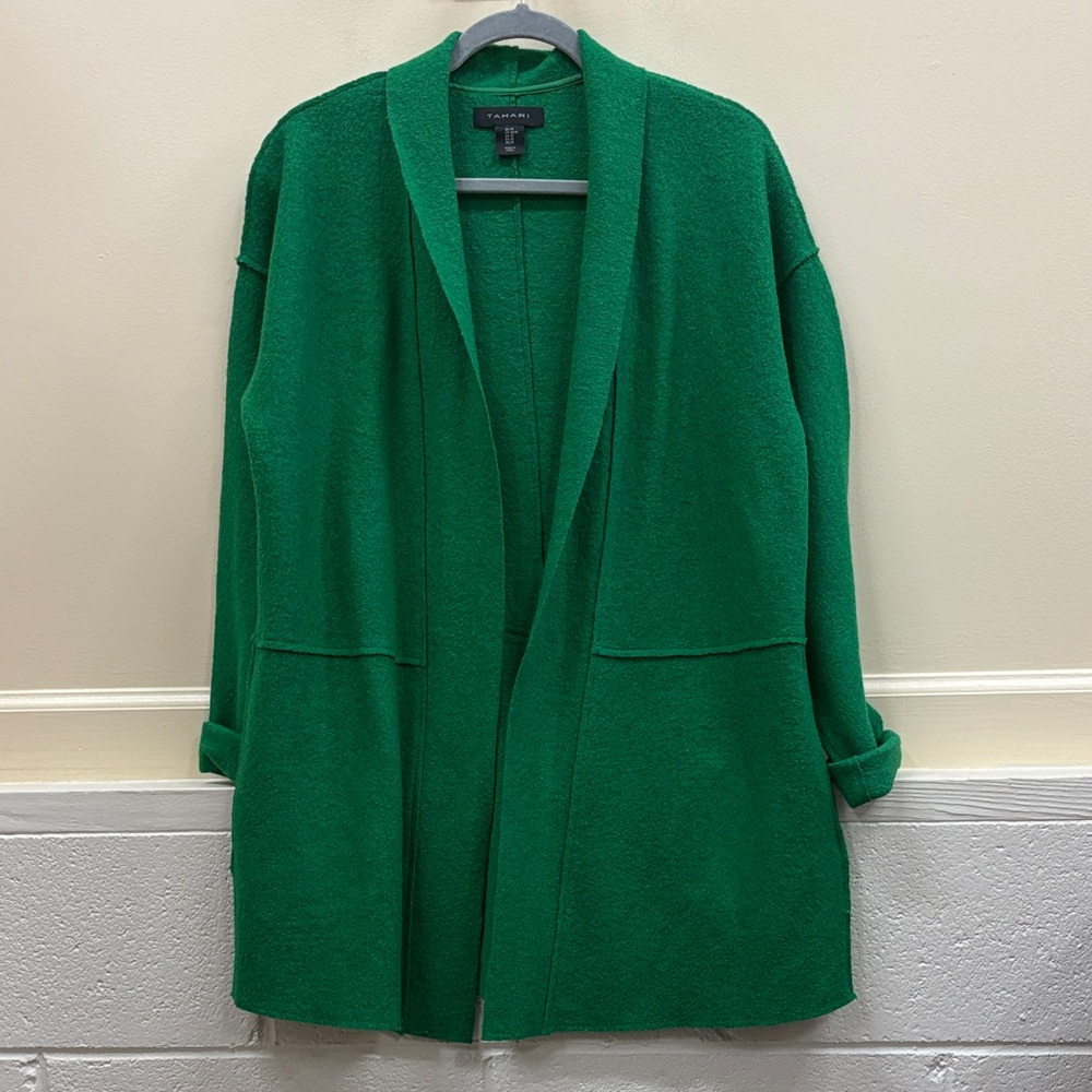 Tahari Emerald women’s M Open-Front Women's boiled wool blend jacket pockets